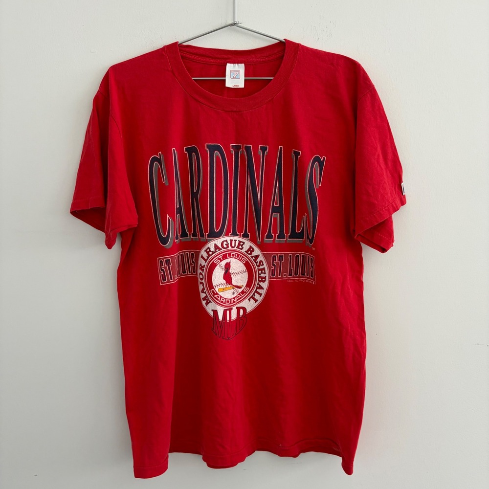 Vintage 1993 St Louis Cardinals MLB Red Graphic T-Shirt Logo 7 Mens Large